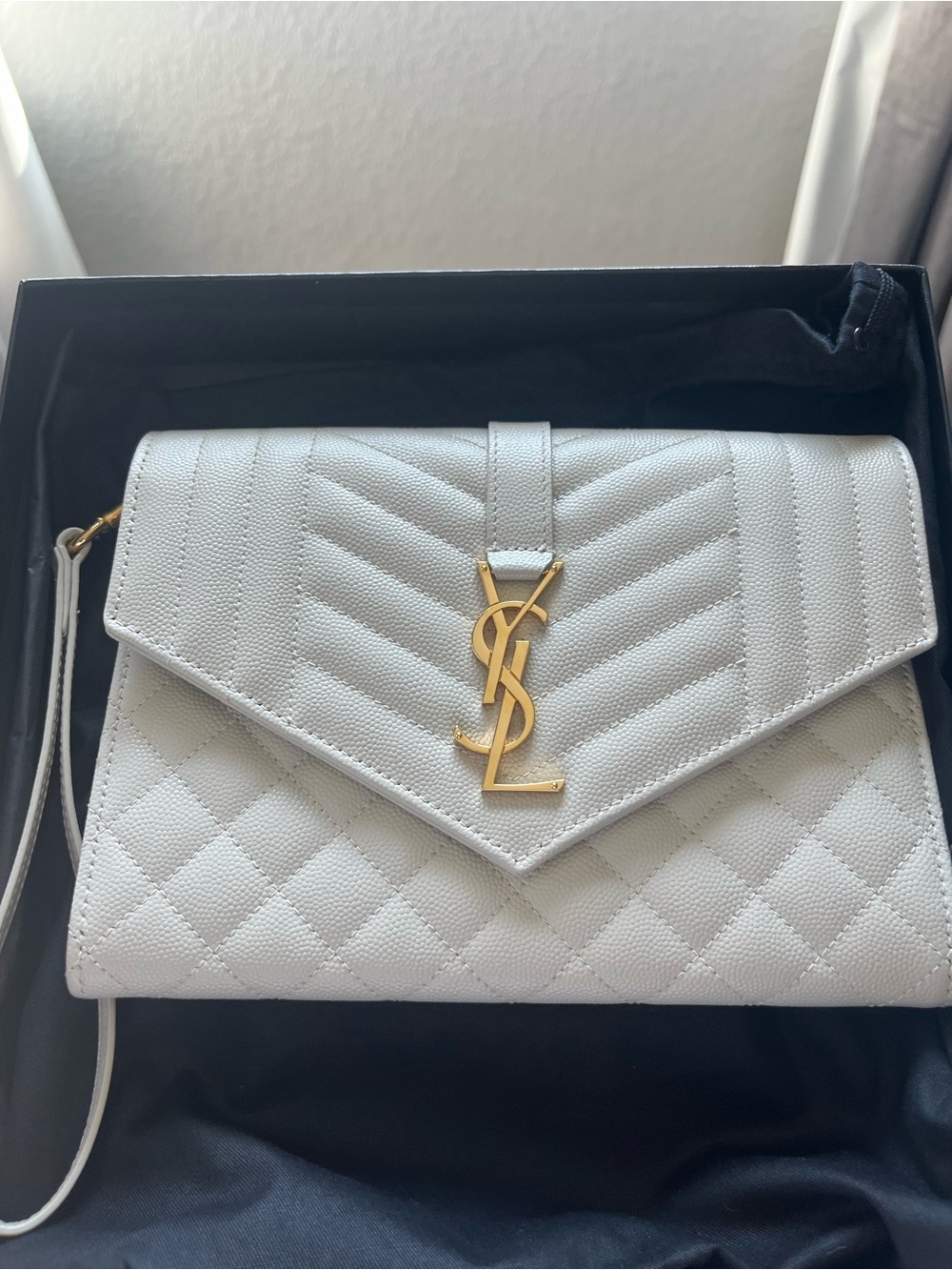 Saint Laurent Quilted Leather Envelope Clutch with Gold YS